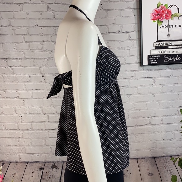 DKNY Black w/Tan Dots Tankini Top Size: S\CH\P - Picture 3 of 17
